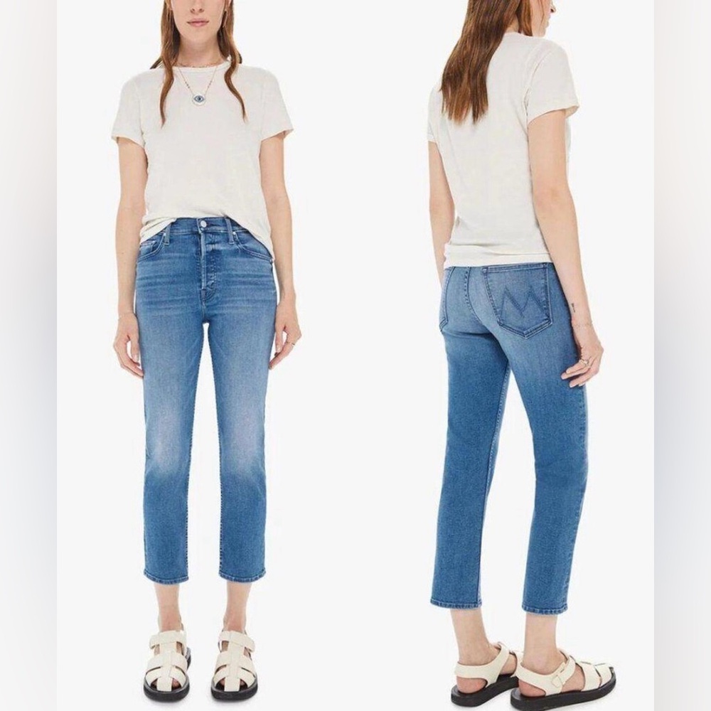 MOTHER The Tomcat High Rise Cropped Ankle Straightleg Medium Wash Oui Oui 29